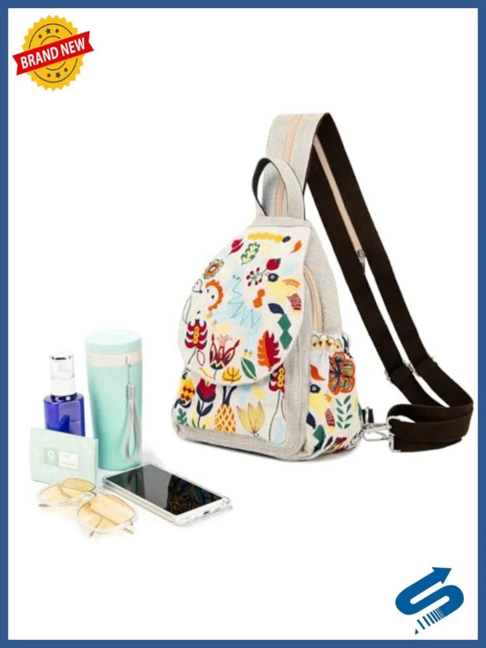 Vintage Embroidered Floral Convertible Canvas Backpack Crossbody Mini Travel